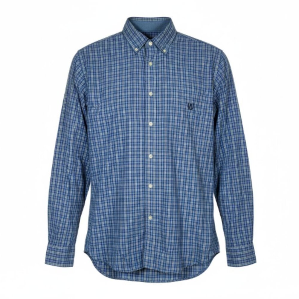 Ralph Lauren Chaps Mens Blue Plaid Button Down Shirt Long Sleeve LARGE